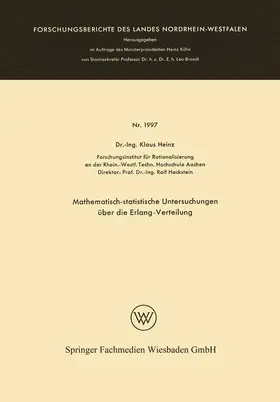 Heinz |  Mathematisch-statistische Untersuchungen über die Erlang-Verteilung | Buch |  Sack Fachmedien