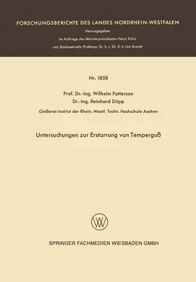 Patterson |  Untersuchungen zur Erstarrung von Temperguß | Buch |  Sack Fachmedien