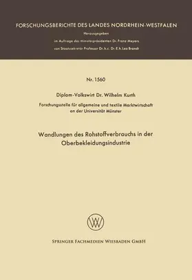 Kurth |  Wandlungen des Rohstoffverbrauchs in der Oberbekleidungsindustrie | Buch |  Sack Fachmedien