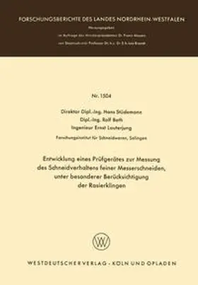 Stüdemann |  Entwicklung eines Prüfgerätes zur Messung des Schneidverhaltens feiner Messerschneiden, unter besonderer Berücksichtigung der Rasierklingen | eBook | Sack Fachmedien