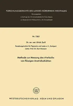 Zorll | Methode zur Messung des »Verlaufs« von flüssigen Anstrichschichten | E-Book | sack.de