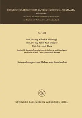 Henning |  Untersuchungen zum Kleben von Kunststoffen | eBook | Sack Fachmedien
