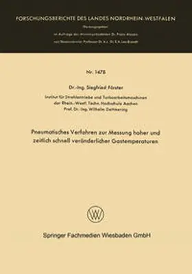 Förster |  Pneumatisches Verfahren zur Messung hoher und zeitlich schnell veränderlicher Gastemperaturen | eBook | Sack Fachmedien