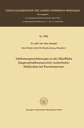 Hempel |  Verformungserscheinungen an der Oberfläche biegewechselbeanspruchter austenitischer Stahlproben bei Raumtemperatur | Buch |  Sack Fachmedien