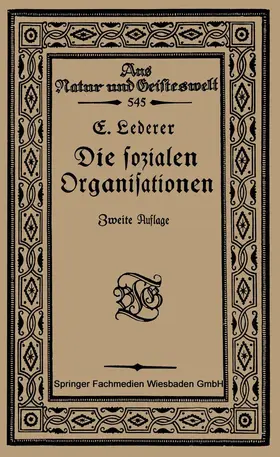 Lederer |  Die Sozialen Organisationen | Buch |  Sack Fachmedien