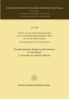 Schmidt / Baumeister |  Die physiologische Bedeutung des Natriums für die Pflanze | Buch |  Sack Fachmedien