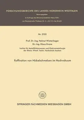 Winterhager |  Raffination von Nickelschmelzen im Hochvakuum | eBook | Sack Fachmedien