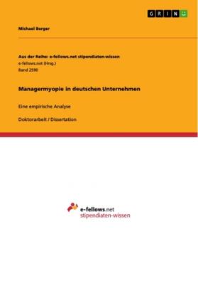 Berger |  Managermyopie in deutschen Unternehmen | Buch |  Sack Fachmedien