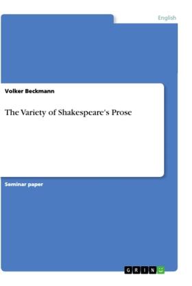 Beckmann |  The Variety of Shakespeare's Prose | Buch |  Sack Fachmedien
