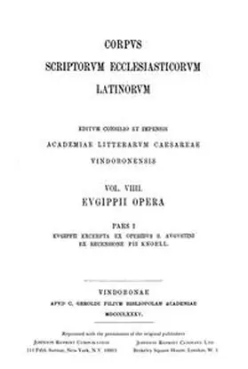 Knöll |  Eugippii opera. Pars I: Eugippii excerpta ex operibus Sancti Augustini | Buch |  Sack Fachmedien