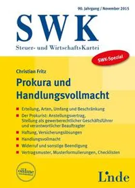 Fritz |  SWK-Spezial Prokura und Handlungsvollmacht | Buch |  Sack Fachmedien