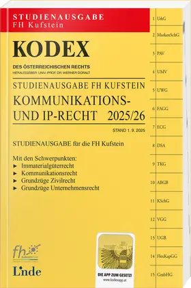 Ciresa / Doralt |  KODEX Studienausgabe Kommunikations- und IP-Recht - FH Kufstein | Buch |  Sack Fachmedien