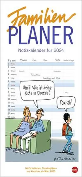  Peter Butschkow Familienplaner 2024. Cartoon-Familienkalender mit 5 Spalten. Humorvoll illustrierter Familien-Wandkalender mit Schulferien und Stundenplänen. | Sonstiges |  Sack Fachmedien
