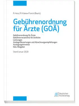 Hess / Klakow-Franck |  Gebührenordnung für Ärzte (GOÄ), Stand Januar 2020 | Buch |  Sack Fachmedien