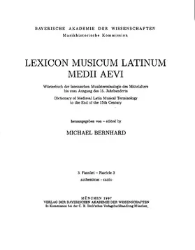  Lexicon Musicum Latinum Medii Aevi  3. Faszikel - Fascicle 3 (authenticus - canto) | Buch |  Sack Fachmedien