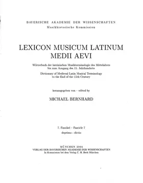 Bernhard |  Lexicon Musicum Latinum Medii Aevi  7. Faszikel - Fascicle 7 (deprimo - dictio) | Buch |  Sack Fachmedien