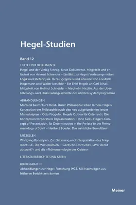 Pöggeler / Nicolin |  Hegel-Studien / Hegel-Studien Band 12 (1977) | Buch |  Sack Fachmedien