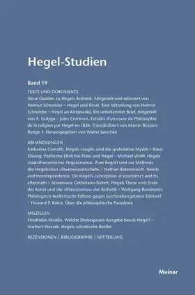 Nicolin / Pöggeler |  Hegel-Studien / Hegel-Studien Band 19 (1984) | Buch |  Sack Fachmedien