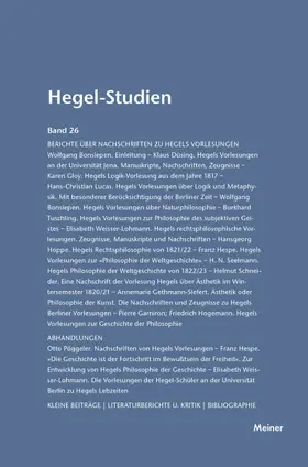 Pöggeler / Nicolin |  Hegel-Studien / Hegel-Studien Band 26 (1991) | Buch |  Sack Fachmedien