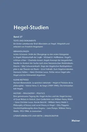 Nicolin / Pöggeler |  Hegel-Studien / Hegel-Studien Band 27 (1992) | Buch |  Sack Fachmedien