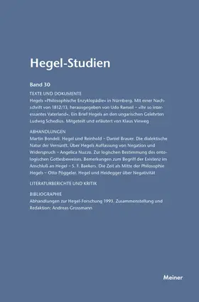 Pöggeler / Nicolin |  Hegel-Studien / Hegel-Studien Band 30 (1995) | Buch |  Sack Fachmedien