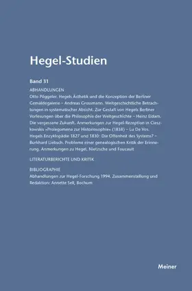 Pöggeler / Nicolin |  Hegel-Studien / Hegel-Studien Band 31 (1996) | Buch |  Sack Fachmedien