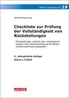 Farr |  Checkliste 19 zur Prüfung der Vollständigkeit von Rückstellungen | Buch |  Sack Fachmedien