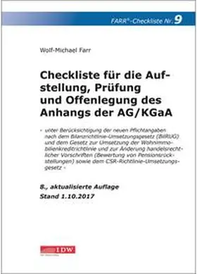 Farr |  Farr, Checkliste 9 (Anhangs der AG/KGaA), 8.A. | Buch |  Sack Fachmedien