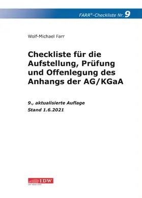 Farr |  Checkliste 9 für die Aufstellung, Prüfung und Offenlegung des Anhangs der AG/KGaA | Buch |  Sack Fachmedien