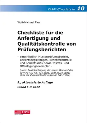 Farr |  Checkliste 10 für die Anfertigung und Qualitätskontrolle von Prüfungsberichten | Buch |  Sack Fachmedien