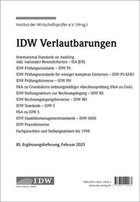 Institut der Wirtschaftsprüfer in Deutschland e.V. |  IDW, 85. Erg.-Lief. IDW Verlautbarungen Februar 2023 | Loseblattwerk |  Sack Fachmedien