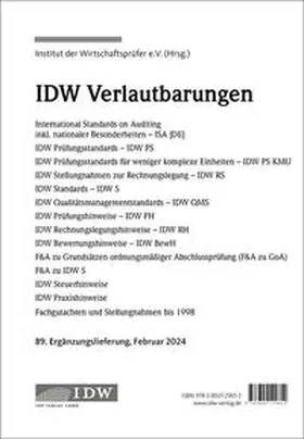 Institut der Wirtschaftsprüfer in Deutschland e.V. |  IDW, 89. Erg.-Lief. IDW Verlautbarungen Februar 2024 | Loseblattwerk |  Sack Fachmedien