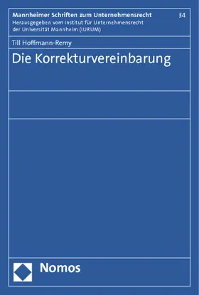 Hoffmann-Remy |  Die Korrekturvereinbarung | Buch |  Sack Fachmedien