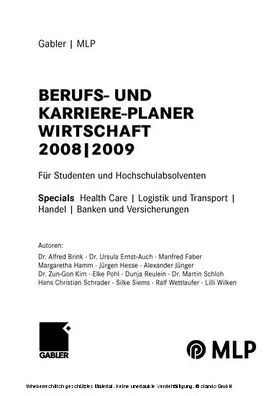 Brink / Ernst-Auch / Faber |  Gabler | MLP Berufs- und Karriere-Planer Wirtschaft 2008 | 2009 | eBook | Sack Fachmedien