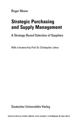 Moser |  Strategic Purchasing and Supply Management | eBook | Sack Fachmedien