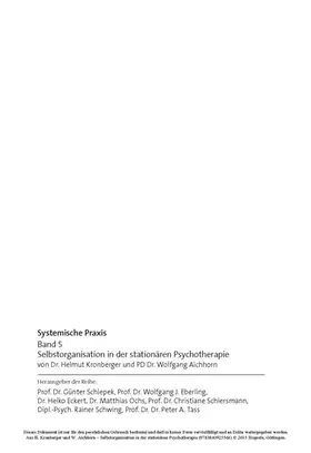 Kronberger / Aichhorn |  Selbstorganisation in der stationären Psychotherapie | eBook | Sack Fachmedien