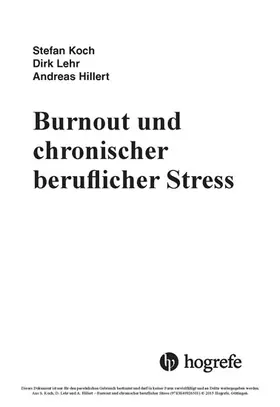 Koch / Lehr / Hillert |  Burnout und chronischer beruflicher Stress | eBook | Sack Fachmedien