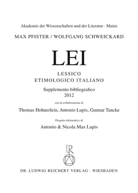 Pfister |  Lessico Etimologico Italiano | Buch |  Sack Fachmedien