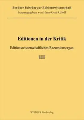 Roloff |  Editionen in der Kritik 3 | Buch |  Sack Fachmedien