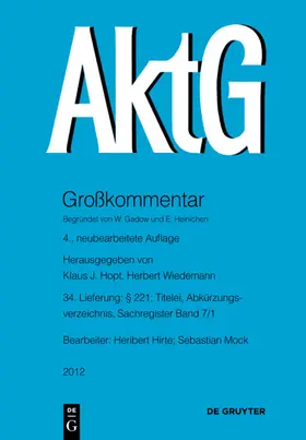 Hirte |  § 221; Titelei, Abkürzungsverzeichnis, Sachregister Band 7/1 | eBook | Sack Fachmedien