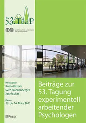 Bittrich / Blankenberger / Lukas |  Beiträge zur 53. Tagung experimentell arbeitender Psychologen | Buch |  Sack Fachmedien