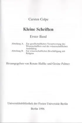 Haffke / Palmer / Colpe |  Kleine Schriften / Kleine Schriften | Buch |  Sack Fachmedien