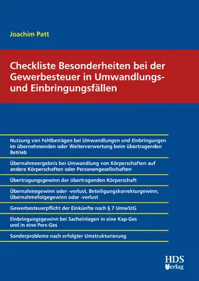 Patt |  Checkliste Besonderheiten bei der Gewerbesteuer in Umwandlungs- und Einbringungsfällen | Buch |  Sack Fachmedien