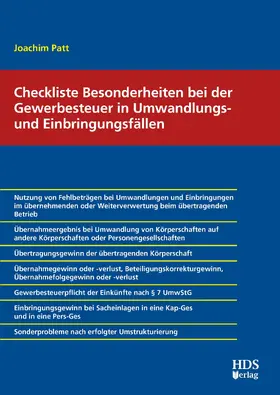 Patt |  Checkliste Besonderheiten bei der Gewerbesteuer in Umwandlungs- und Einbringungsfällen | eBook | Sack Fachmedien