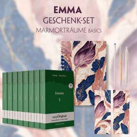 EasyOriginal Verlag / Austen |  Emma Geschenkset - 8 Bücher (Softcover + Audio-Online) + Marmorträume Schreibset Basics | Buch |  Sack Fachmedien