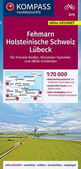  KOMPASS Fahrradkarte 3316 Fehmarn, Holsteinische Schweiz, Lübeck 1:70.000 | Sonstiges |  Sack Fachmedien