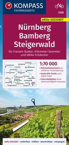 KOMPASS Fahrradkarte 3328 Nürnberg, Bamberg, Steigerwald 1:70.000 | Sonstiges |  Sack Fachmedien