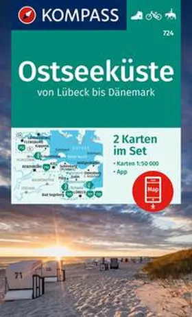  KOMPASS Wanderkarten-Set 724 Ostseeküste von Lübeck bis Dänemark (2 Karten) 1:50.000 | Sonstiges |  Sack Fachmedien