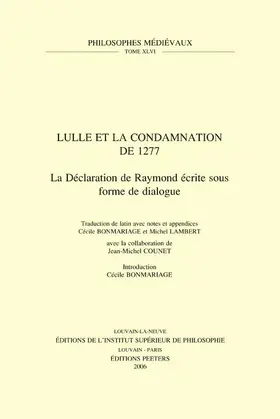 Bonmariage / Counet / Lambert |  Lulle Et La Condamnation de 1277: La Declaration de Raymond Ecrite Sous Forme de Dialogue | Buch |  Sack Fachmedien