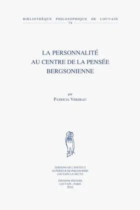 Verdeau |  La Personnalite Au Centre de La Pensee Bergsonienne | Buch |  Sack Fachmedien